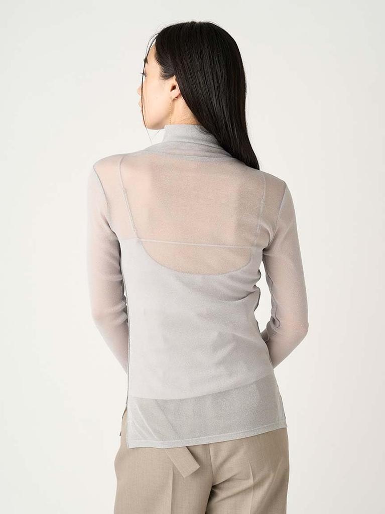 FRAY I.D. Sheer Lame Tulle Turtleneck Top, FWCT244217, Women's, GRY