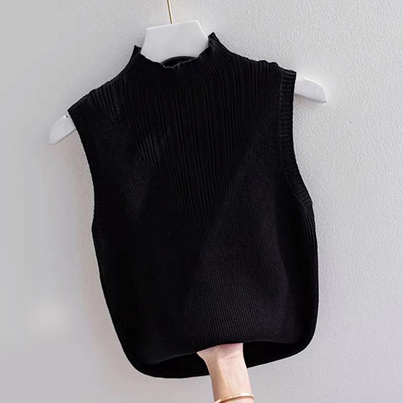 Summer Korean Solid Color Half Turtleneck Sleeveless Casual Knitted Vest For Women