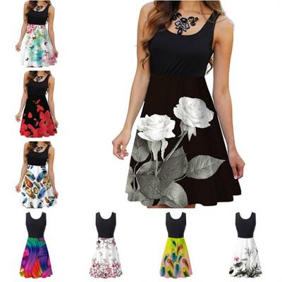 European and American New Summer Sleeveless Round Neck Women's Digital Printing Dress Women's