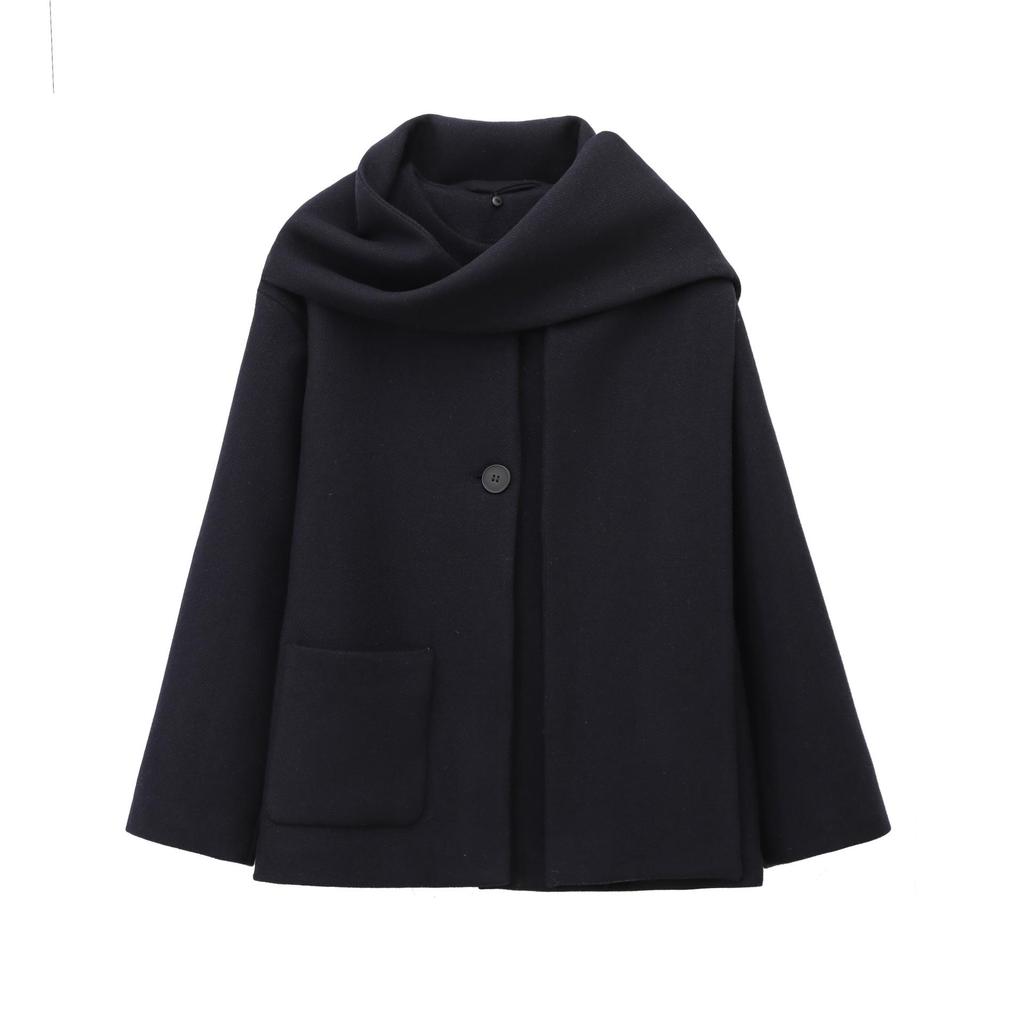 2026 Fashion Temperament Blend with Scarf, Round Neck, Long Sleeve Coat Coat for Women