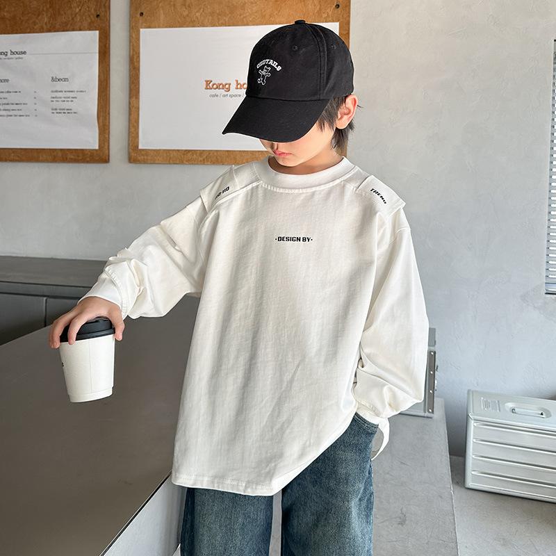 Boys Fashion Long-sleeved T-shirt Spring and Autumn 2025 Children Loose Casual White Top
