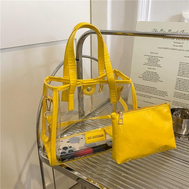 2 szt. Przezroczysty zestaw toreb PVC  Modna torebka crossbody typu jelly  Wodoodporna letnia torba plażowa z wewnętrzną saszetką