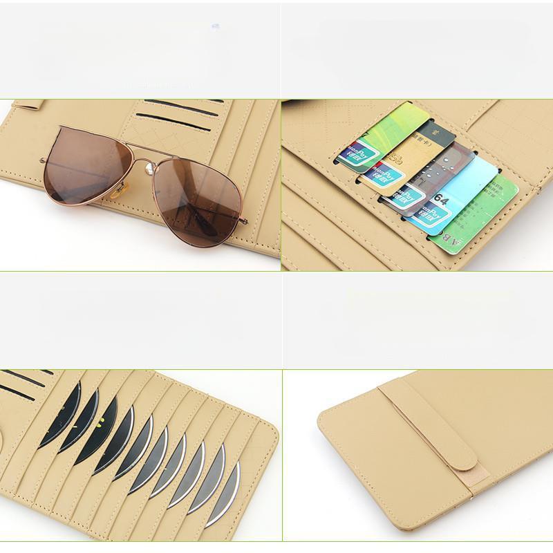 Car Sun Visor CD DVD Holder Bag Disc PU Leather Sunshade Sunglasse Pen Clips Card Storage Case Organizer Multi-Pocket Pouch Bag