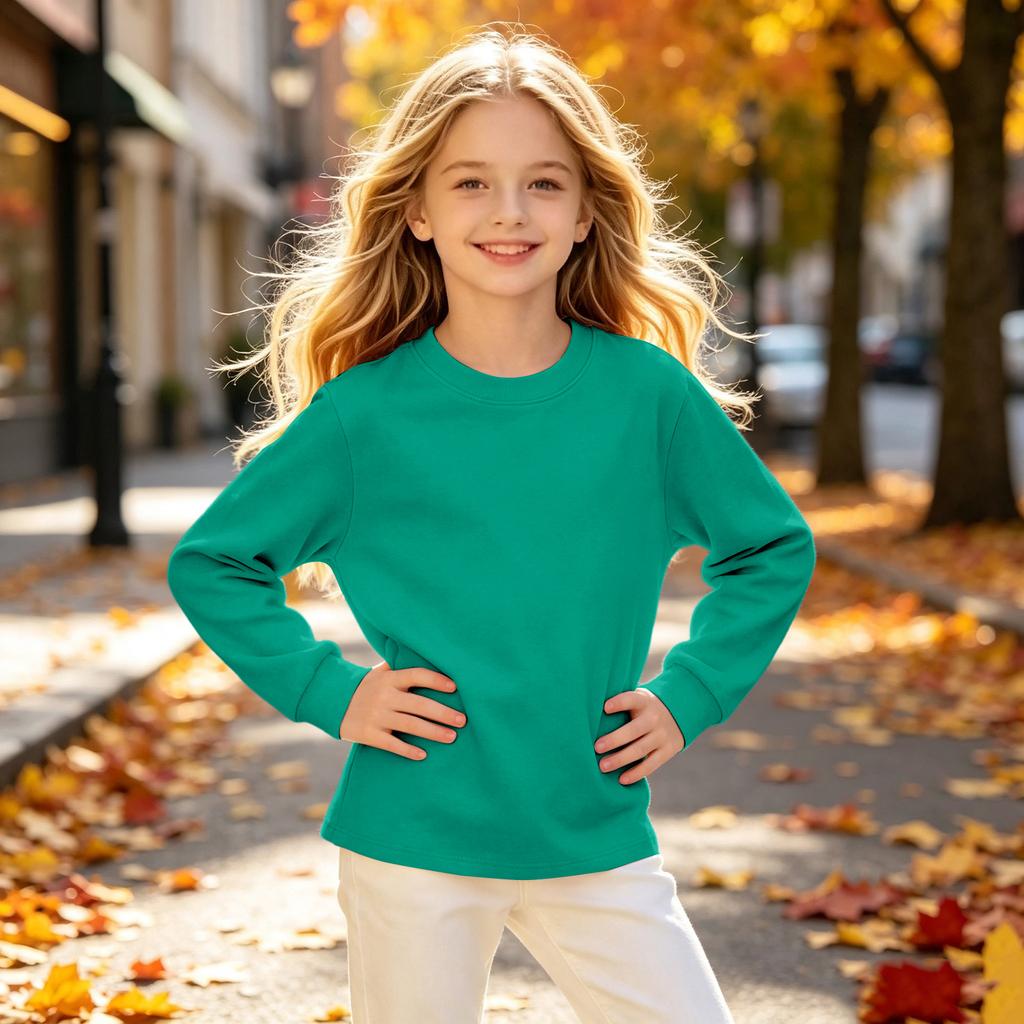 Boys and Girls Long Sleeve Neck T-Shirt, Color, Casual and Comfortable