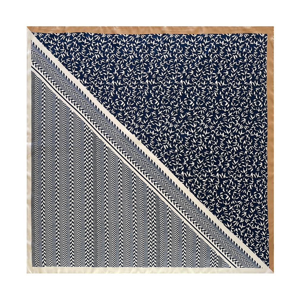 90cm Scarf for Women: Vintage-style, versatile satin scarf with a colour-block print