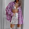 2026 Trendy European & American Cotton Plaid Shirt: Versatile, Loose-Fit, Long-Sleeve Women's Fashion for a Stylish Commute