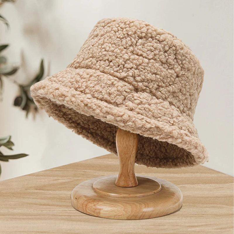 Autumn and winter thermal basin hat retro bucket hat word men and women lamb wool bucket hat