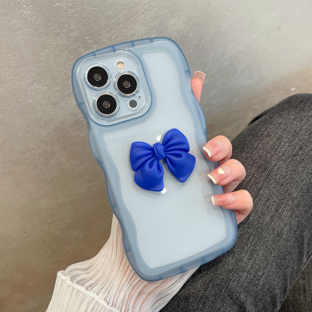 Applicable To Apple 15 Mobile Phone Case with Wave Edge Bow IPhone 14 Simple Color Transparent Soft Shell Protective Case Trendy XR