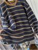 Plus Size Striped Long Sleeve Fluffy T-Shirt for Women - Cozy Winter Casual Wear