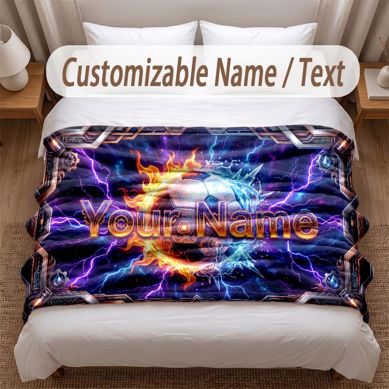Soccer Theme Soft Blanket Personalized Custom Name Text Print Warm Blanket Home Sofa Bedroom Decor
