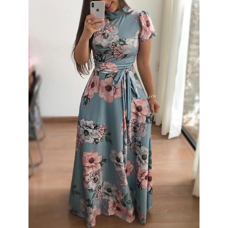 

Autumn and winter casual printing strap long dress dress women s clothing 4XL
