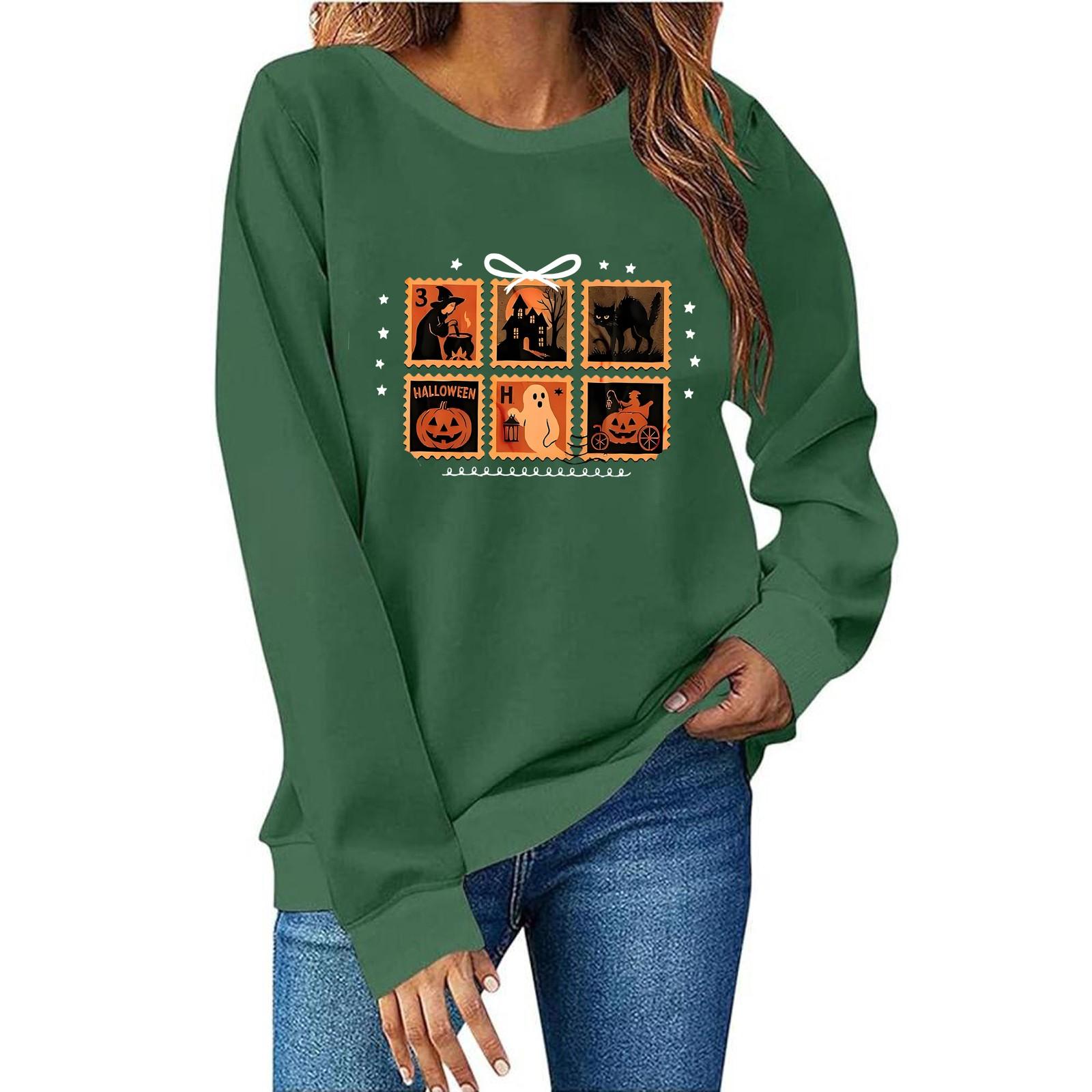 

Женская мода повседневный принт повседневный длинный рукав круглый вырез толстовка топ XL зелёный