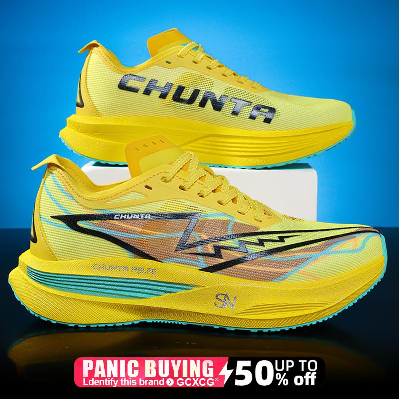 Baskets Chunta Homme Chaussures de Course Planche Carbone Spécialité Marathon Athlétique Respirant Léger Femmes Confortable Antidérapant 38 yellow