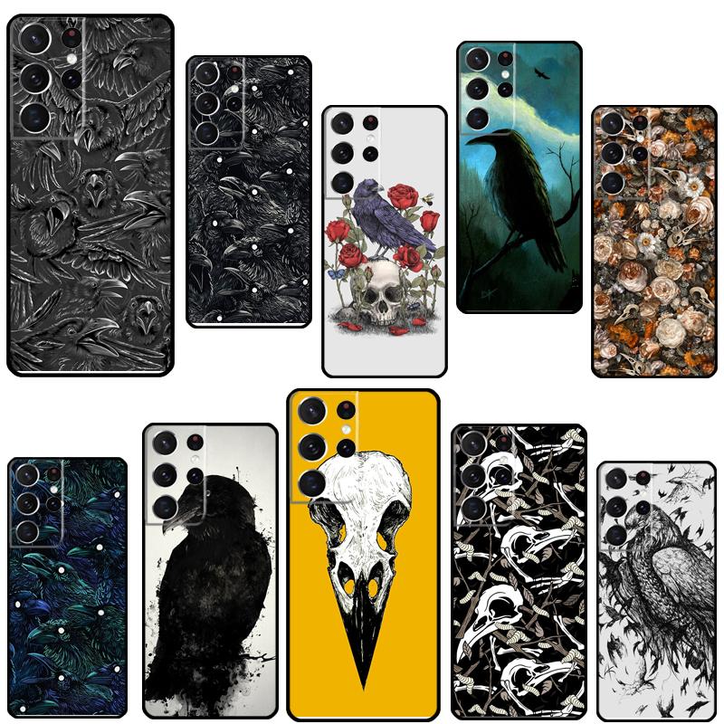 Raven Crow Skull pattern Phone Case For Samsung Galaxy S23 S22 Ultra Note 20 10 S8 S9 S10 Plus S20 FE S21 FE Cover