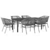 VidaXL Garden Dining Set Cushions 7 Pcs Grey Poly Rattan Glass, Outdoor Dining Set 3334630