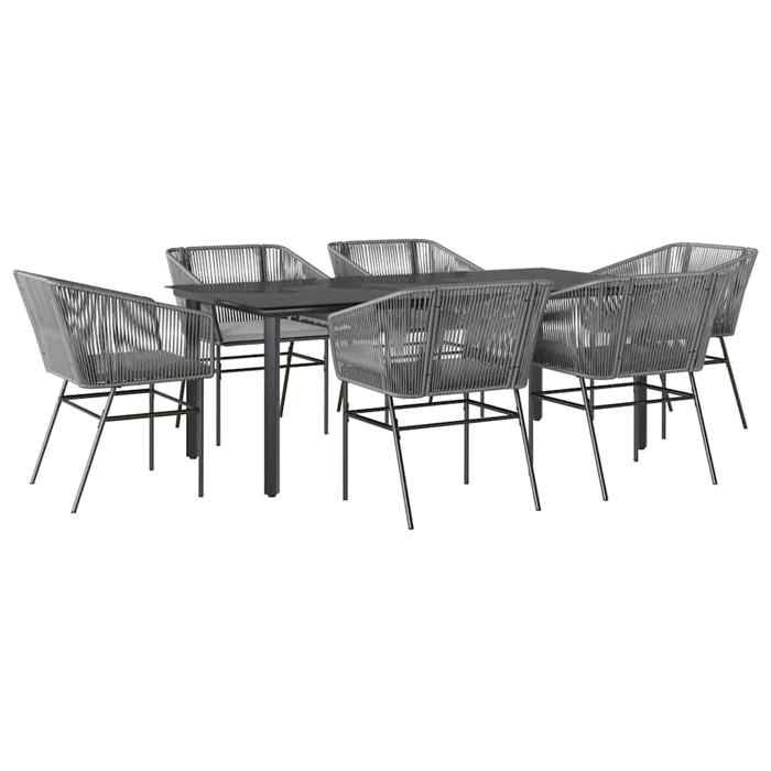 VidaXL Garden Dining Set Cushions 7 Pcs Grey Poly Rattan Glass, Outdoor Dining Set 3334630