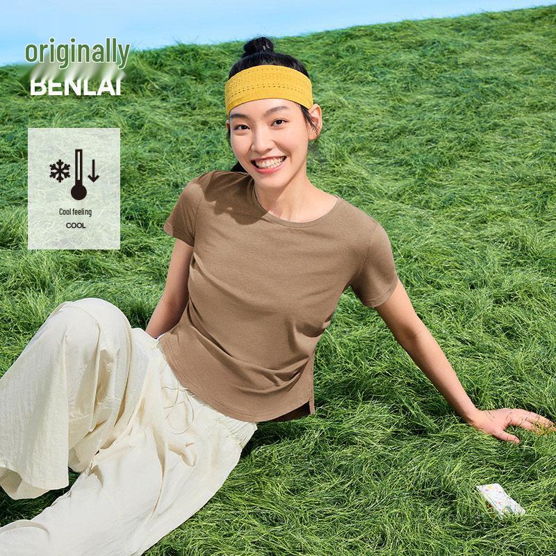 BENLAI Women s 2025 Spring Cool-Touch Slim-Fit Round Neck Short Sleeve T-Shirt S