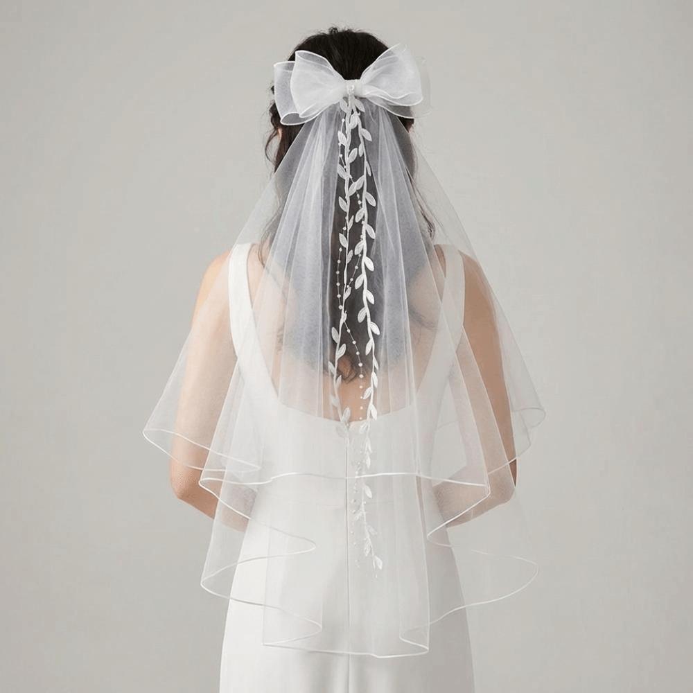 Flowing Girls Head Gauze Polyester Bridal Tulle Portable Bow Veil Hair Hoop  Photo Props