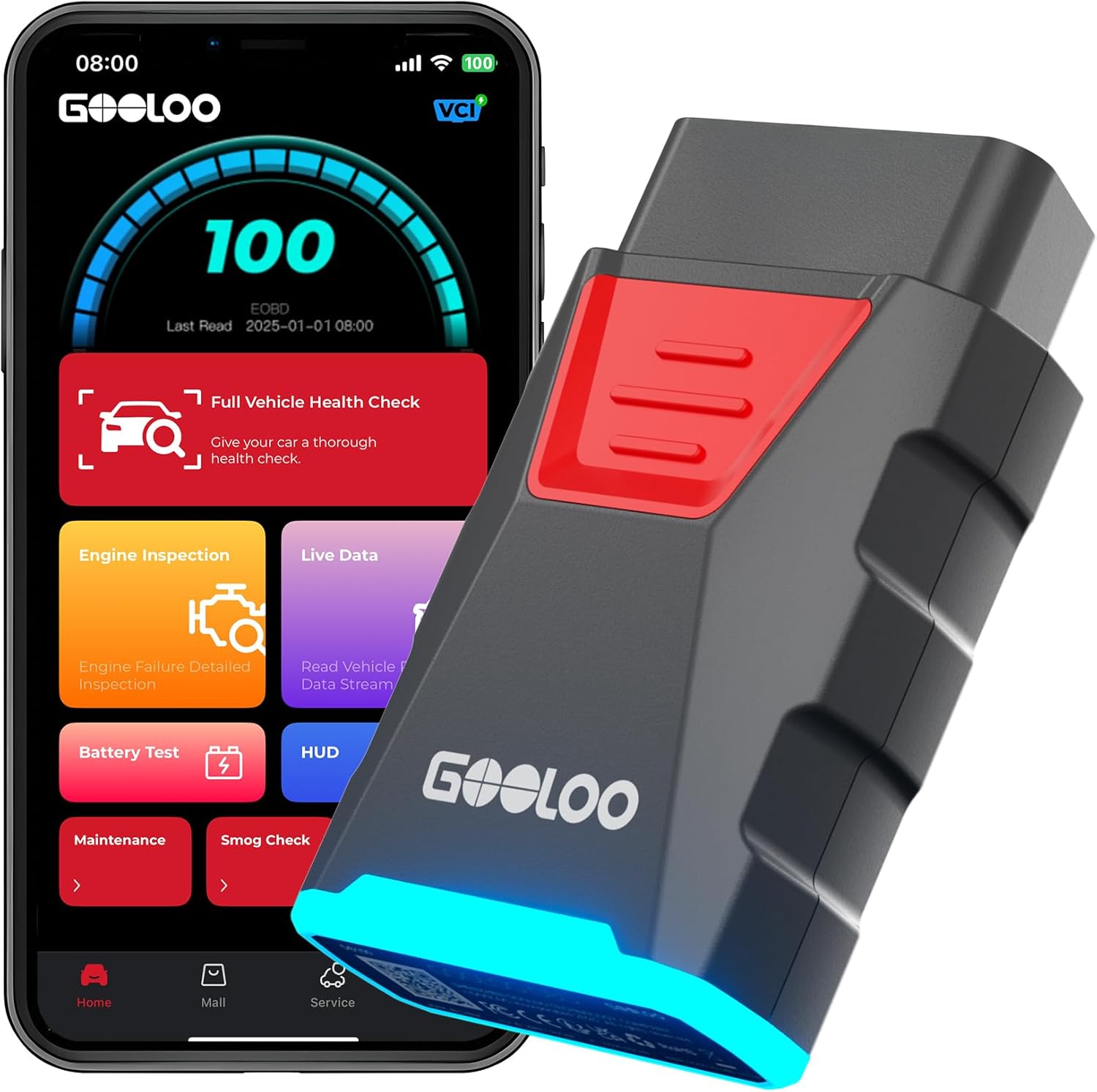 

DEEPSCAN DS200 OBD2 Сканер, Беспроводной диагностический инструмент Bluetooth для iOS и Android, Чтение данных в реальном времени, Считыватель кодов, Двунаправленное управление серый