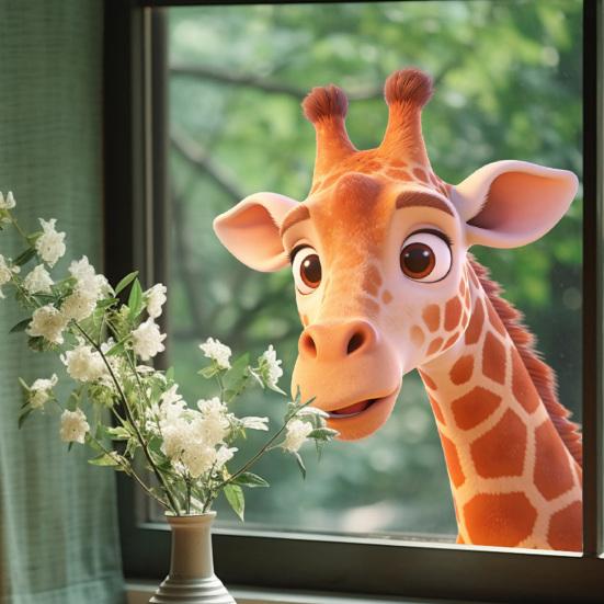 Cartoon Giraffe Window Clings Animal Glass Static PVC Decals Sticker Reusable Funny Waterproof for Living Room