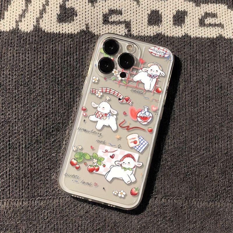 Cute Lamb Pattern Phone Case for IPhone 13 12 15 11 16 14 Pro Max IPhone 15 16 14 Plus Fashionable Transparent Protective Case