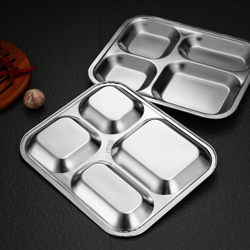 Chinese Style 304 Stainless Steel Compartmented Tray for Fast Food, Student, Adult, and Child Tableware