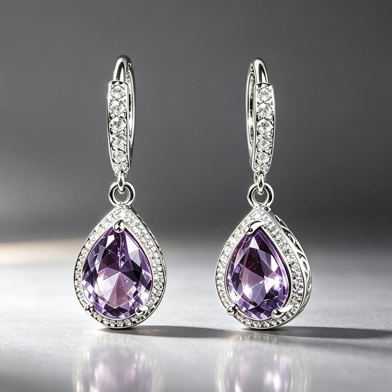 Hot-selling new models, creative retro purple water drop earrings, high-end temperament simple daily jewelry