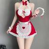 Baioretto Sexy Maid Cosplay White and Red Ribbon Mini Cute Maid Cosplay Tube Bold and Seductive for Women and Costume White One Size Fits All Costume,