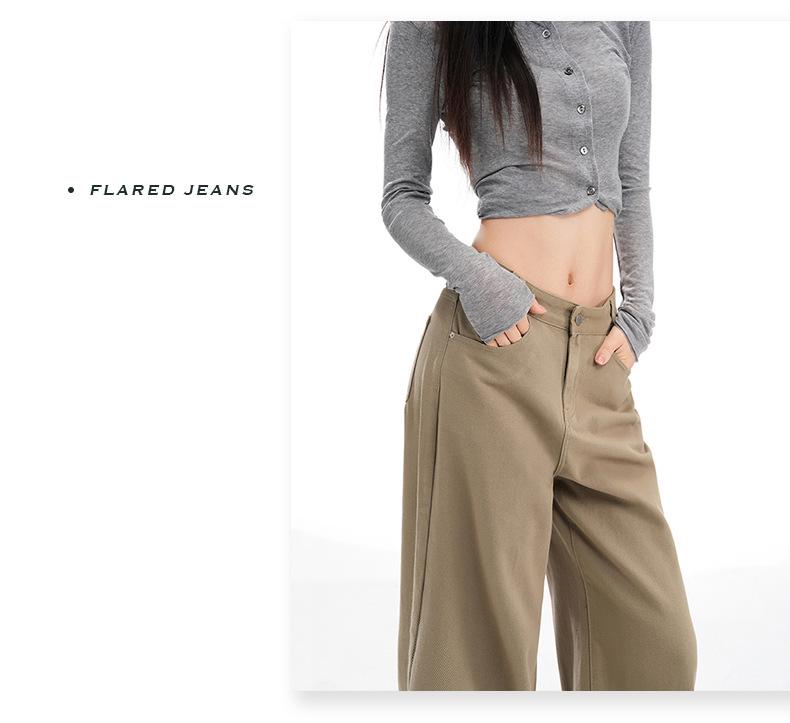 Women's American Retro Wide-Leg High-Waist Khaki Jeans - Versatile Plus Size, Autumn 2025 Collection