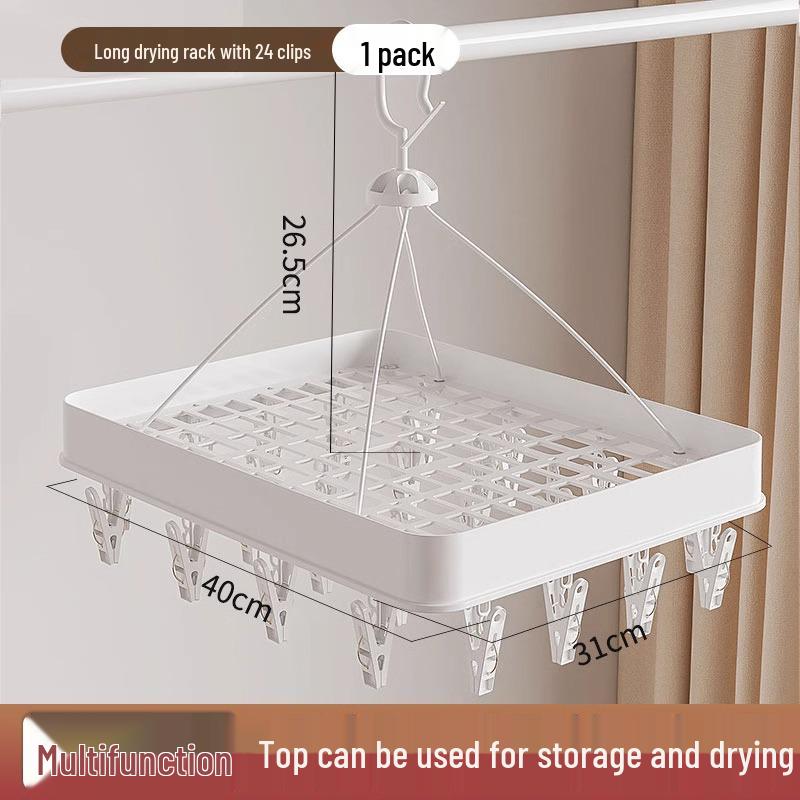 Windproof Multifunctional Clothes Drying Rack with Clips for Socks and Underwear