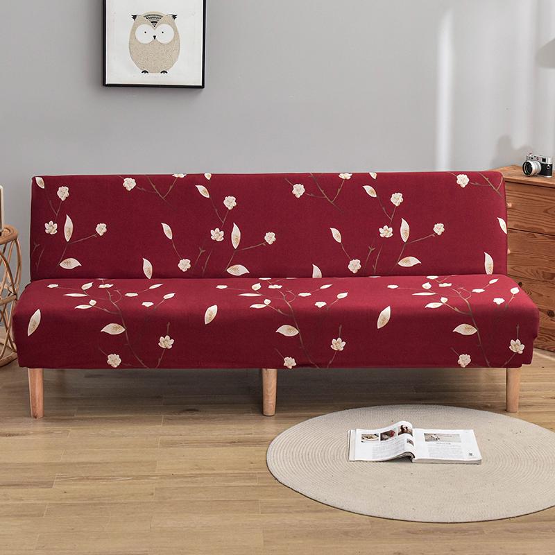 Floral Printed Armless Futon Slipcover Stretch Sofa Bed Slipcover Furniture Protector Without Armrests with Elastic Bottom 1pc