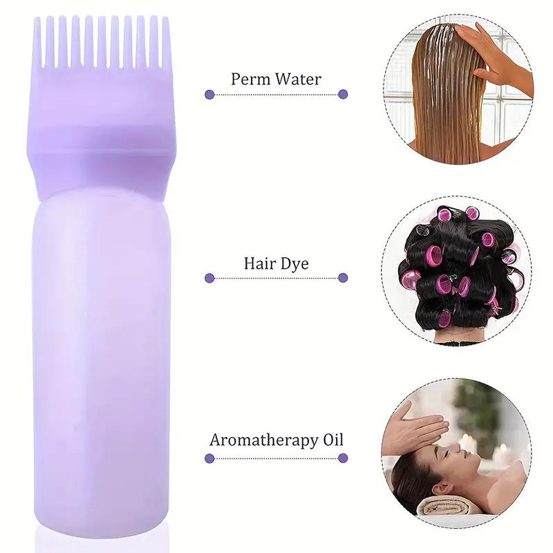 BEPAN 2pcs Hair Oil Dispenser Bottle Root Comb Applicator Hair Dye Refillable Dispenser with Massager Brush Hairdressing Coloring Tool