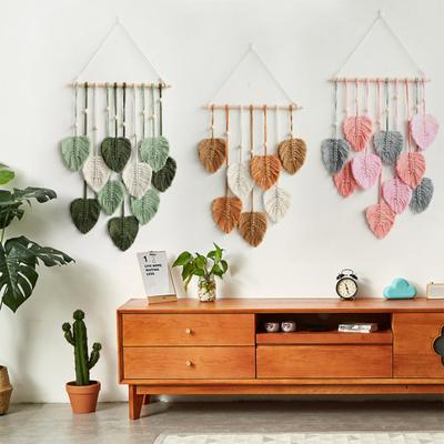 Decorazione da parete grande Boho Macrame tessuto fatto a mano in filato da parete con foglia arazzo da appendere alla parete