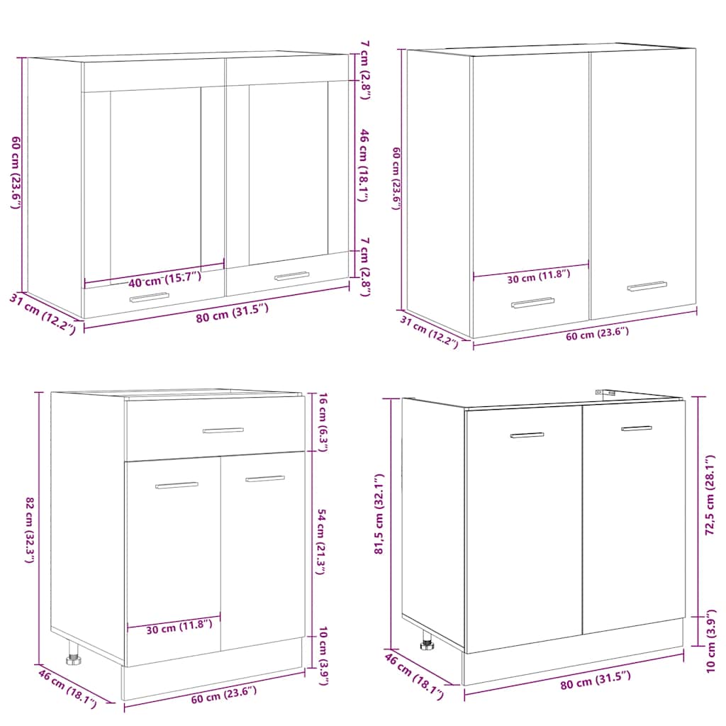 8 Piece Kitchen Cabinet Set Lyon Sonoma Oak Melamine Board