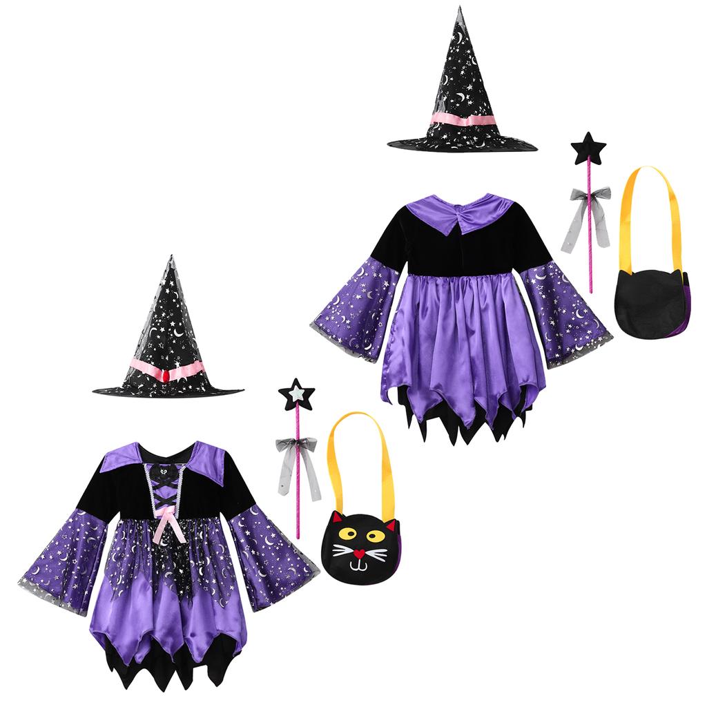 Costume De Sorcière Pour Enfant Avec Lumières LED - Robe Violette Princesse Halloween Carnaval Cosplay Fille