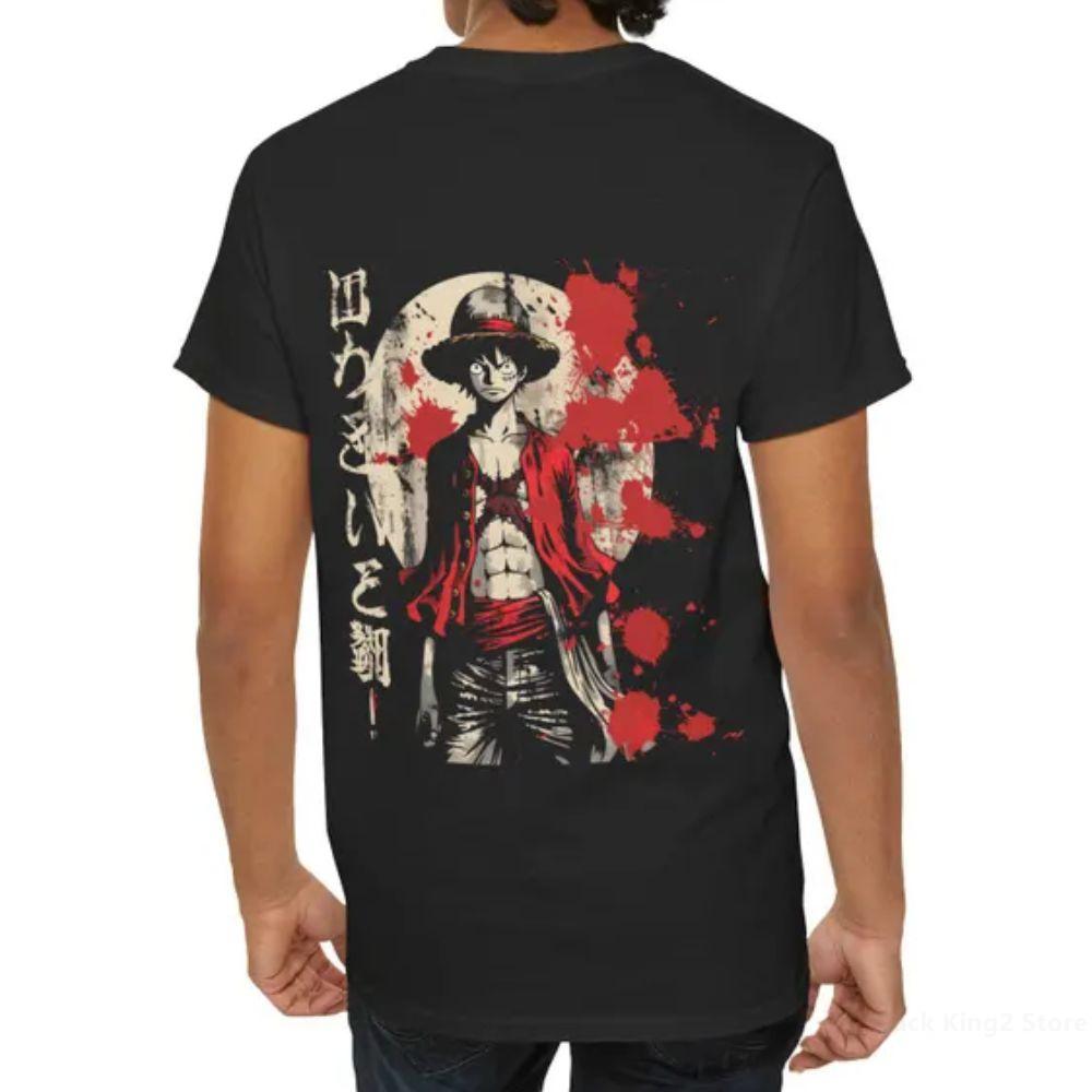 T-Shirts Luffy Japanischer Anime Vintage Sommer Baumwolle Herren T-Shirt Lässig Kurzarm Streetwear Oberteile Tees Mann Kleidung