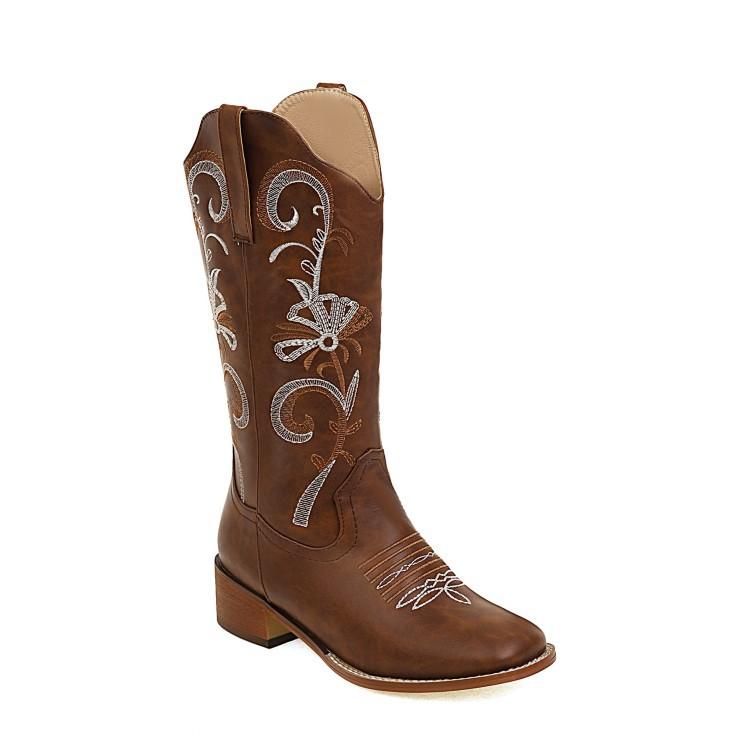 New Women's Boots Embroidery Sleeve Knight Motorcycle Boots Retro Medium Boots Horse Boots Men's Boots Women's Boots