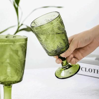 Taças de vinho coloridas com relevo de folhas vintage 340ml verde rosa azul transparente taças de vinho taças taças de vidro 1 peça decoração de mesa
