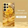Golden rose patterned electroplated glass phone case suitable for Samsung Galaxy S26 S25 S24 S22 S21 S20 FE/Ultra/Plus anti drop