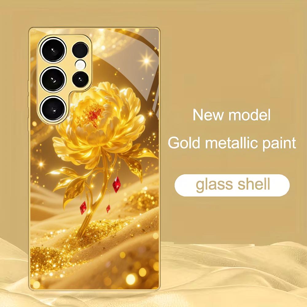 

Golden rose patterned electroplated glass phone case suitable for Samsung Galaxy S26 S25 S24 S22 S21 S20 FE/Ultra/Plus anti drop GalaxyS24FE