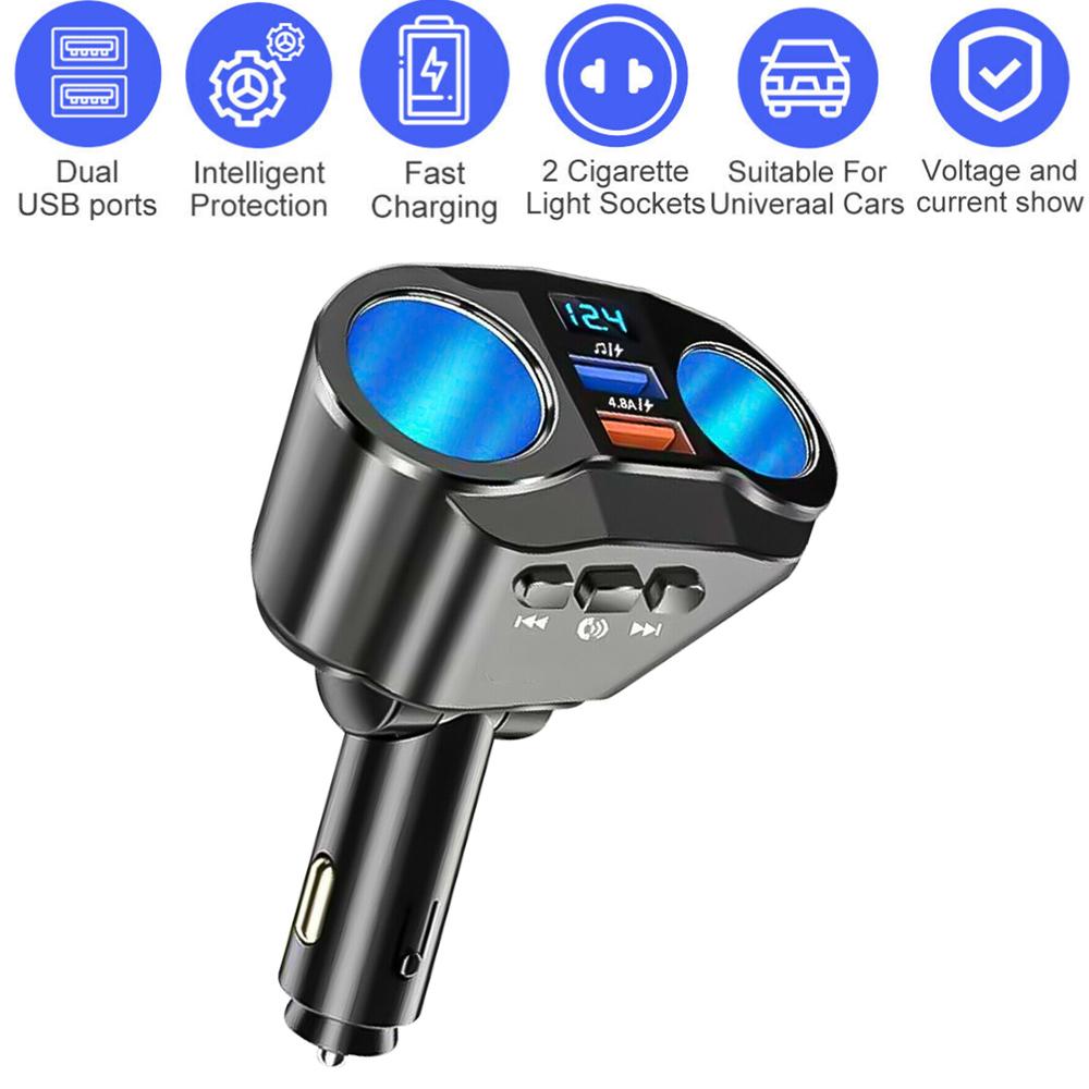 

12В/24В Двойной USB Быстрая зарядка Автомобильный разветвитель прикуривателя Зарядное устройство Светодиодный дисплей Bluetooth Громкая связь Разъемы Автомобильный аксессуар United States