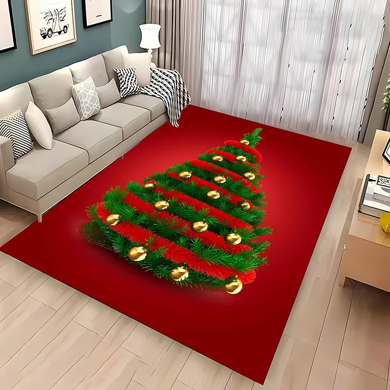 Christmas Tree Deer Nutcracker Jingle Bells Carpet,Rug for Living Room Bedroom Sofa Doormat Decor,Kid's Non-slip Floor Mat Gifts