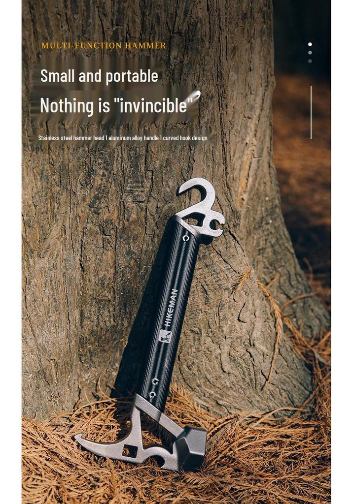 Multi-functional Outdoor Camping Hammer: Tent Peg Hammer, Nail Puller, Bottle Opener, Survival Tool.
