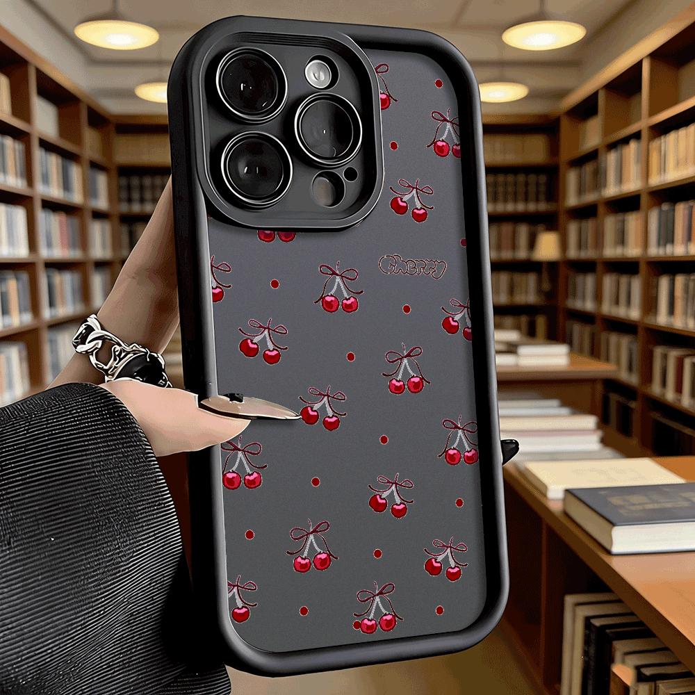 Cherry with Bow and Polka Dots Soft TPU Phone Case for iPhone 17 16 15 14 13 12 11 Pro Max Plus Shockproof Anti-Slip Cover