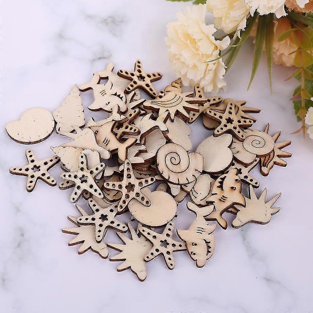 50 Pieces/Set Ocean Animals Shape Wood Slices Rustic Natural Wood Cutouts Kit