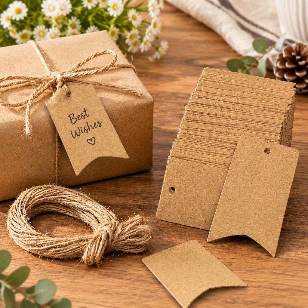 Kraft Paper Wavy Edge Hang Tags with Twine
