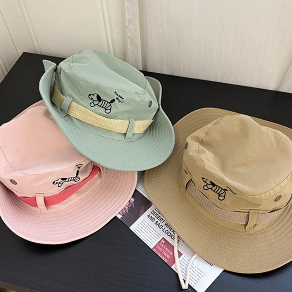 Big Brim Western Cowboy Hat Visor Sunscreen Fisherman Hat Retro Puppy Bucket Hat  Women