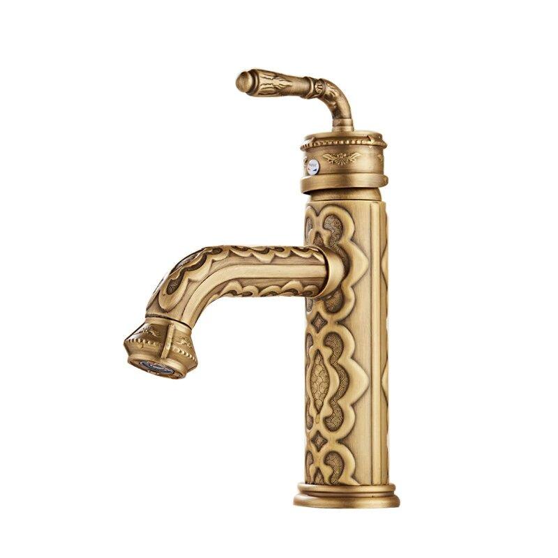 Basin Faucets Antique Brass Faucets Basin Carving Taps Rotation Single Handle Taps Mixers Bathroom Vessel Sink Faucet