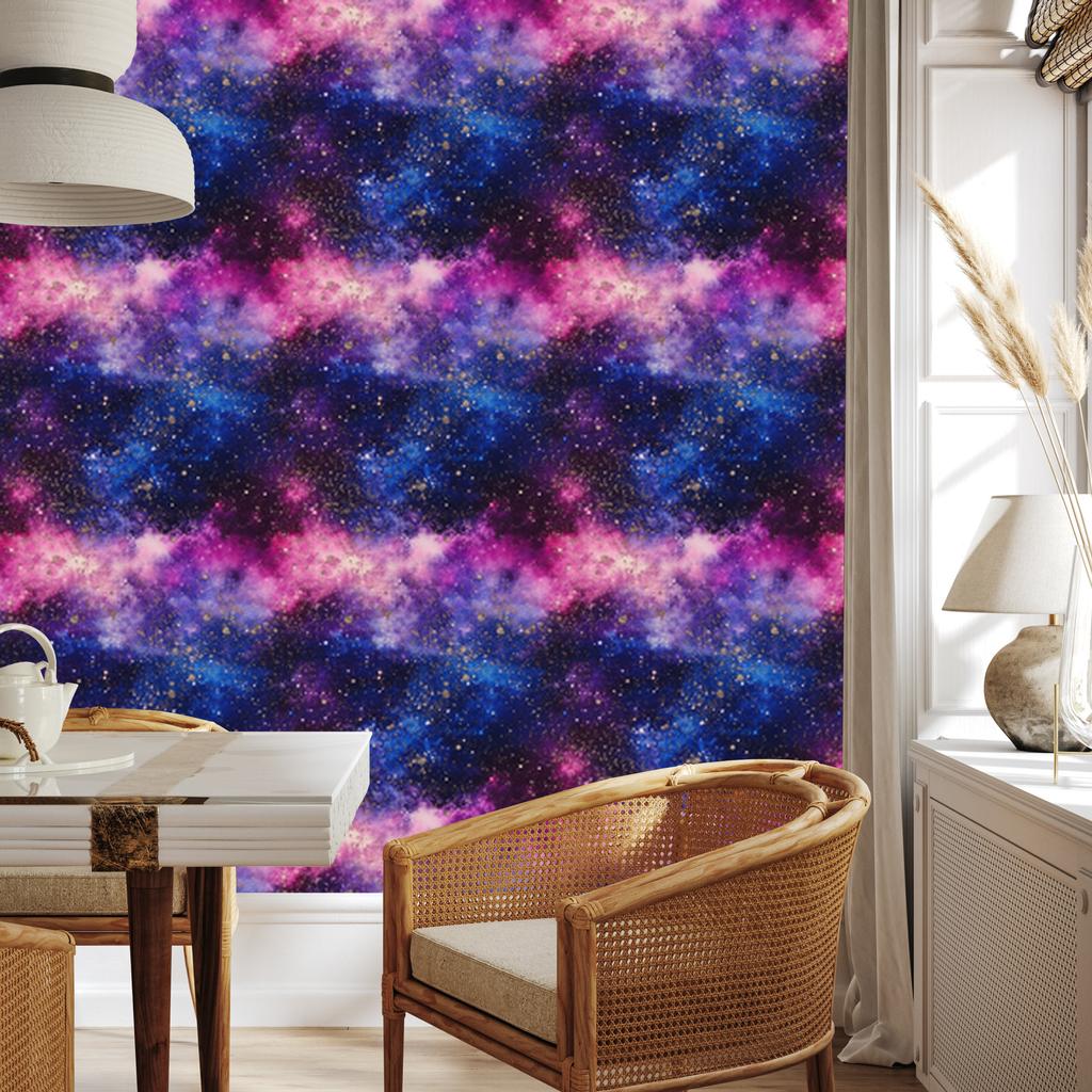 Watercolor Galaxy Wallpaper In Purple and Navy Blue for Living Room and Bedroom 50x1000