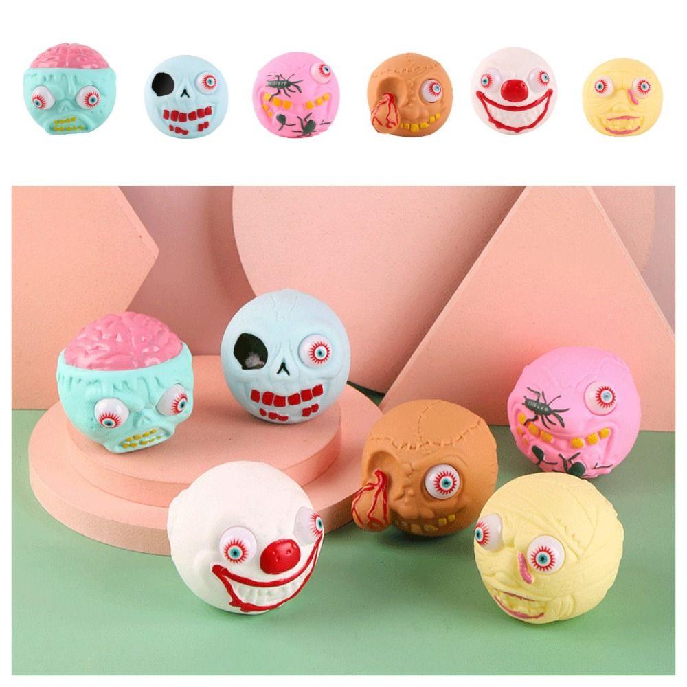Soft Eye-popping Skull Toys Novelty Halloween Prank Toy Stress Relief Squeeze Fidget Toys  Adult